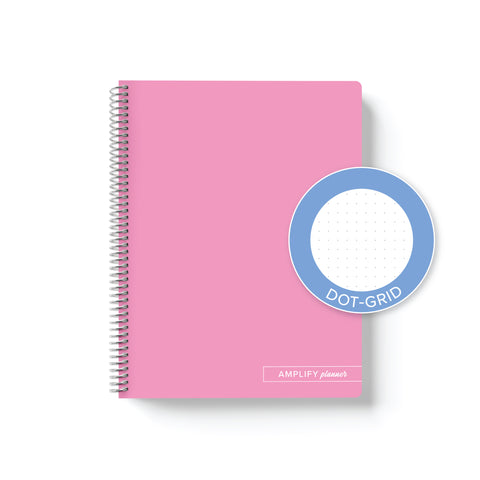 Yes You Can Pink Amplify Planner Spiral Notebook on a white background with an emblem designating Dot-Grid Paper. 