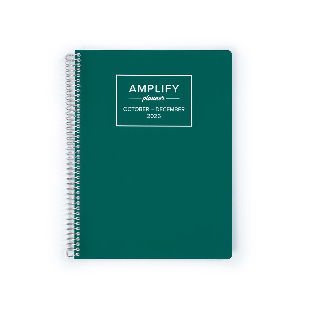 Daily Planner - October-December 2026 - Amplify Planner cover featuring a vibrant Emerald design, perfect for organizing your schedule.