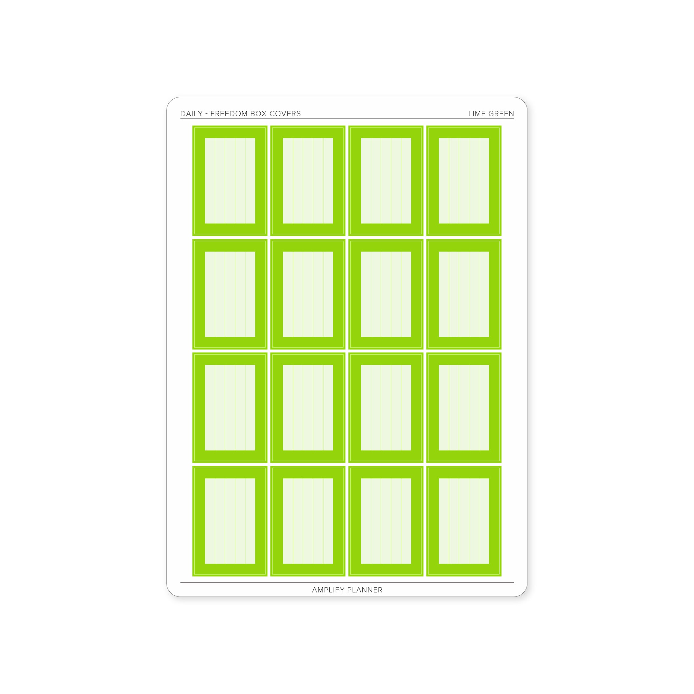 Freedom Box Cover Stickers in Lime Green color - 16 vibrant stickers for your Daily Layout.