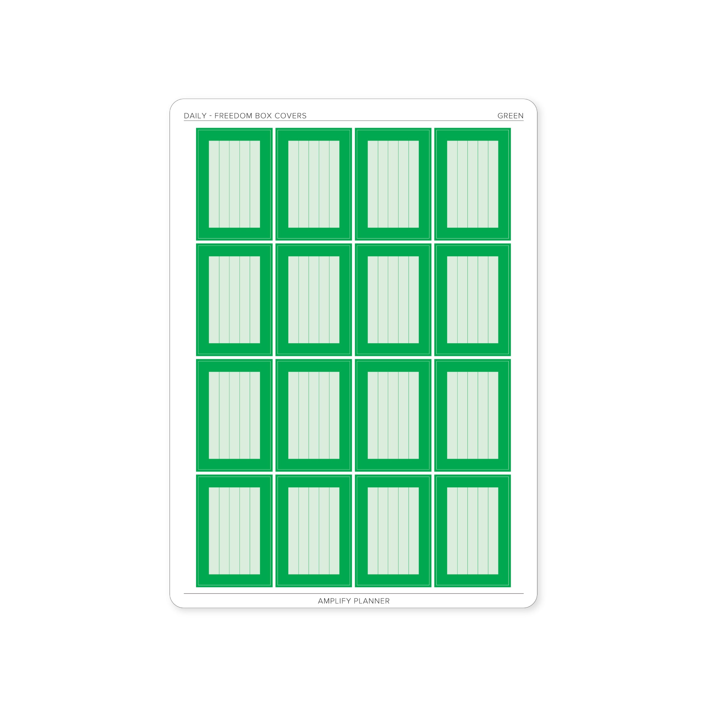Freedom Box Cover Stickers in Green color - 16 functional stickers tailored for Daily Layout organization.