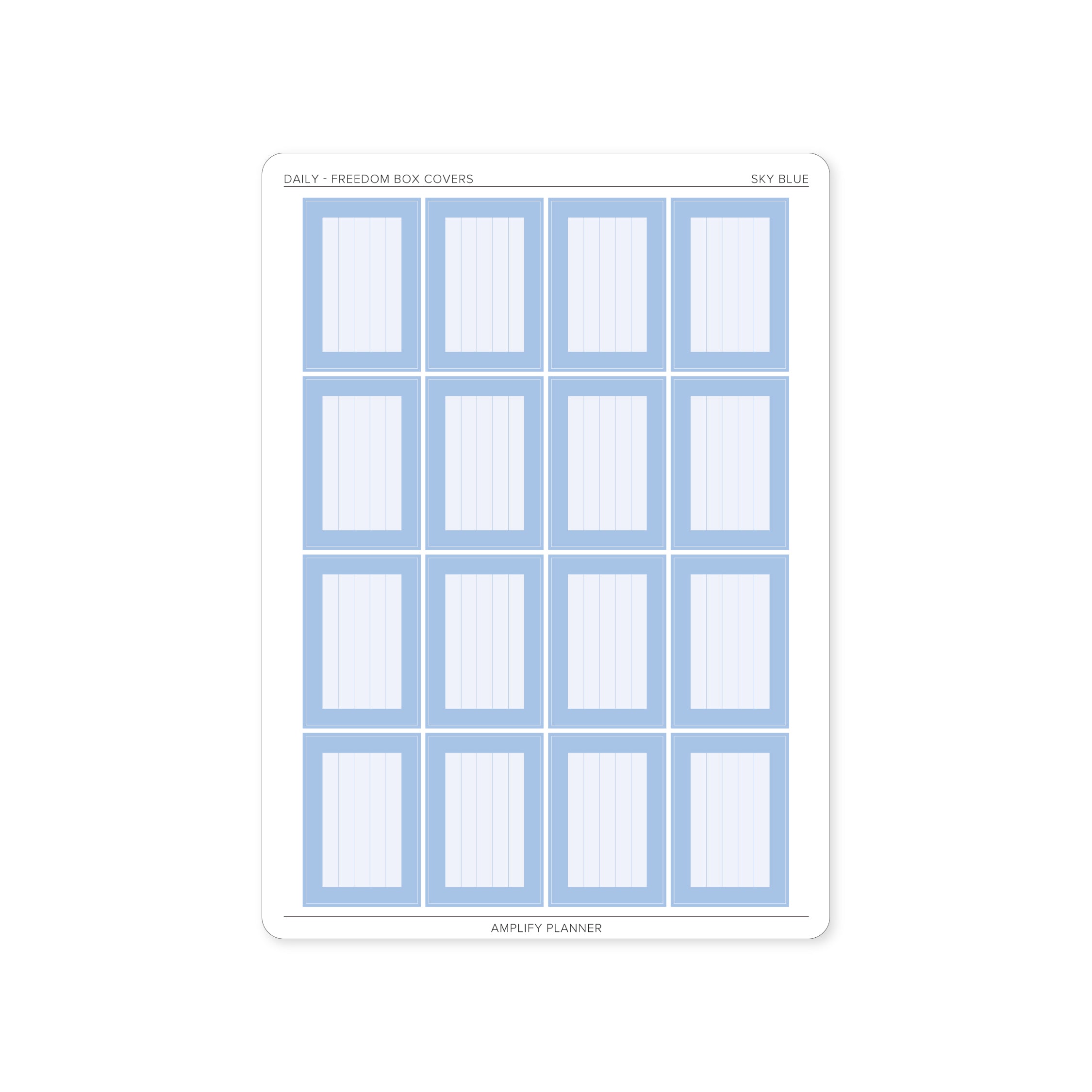 Freedom Box Cover Stickers in Sky Blue color - 16 stylish stickers for Daily Layout planning.