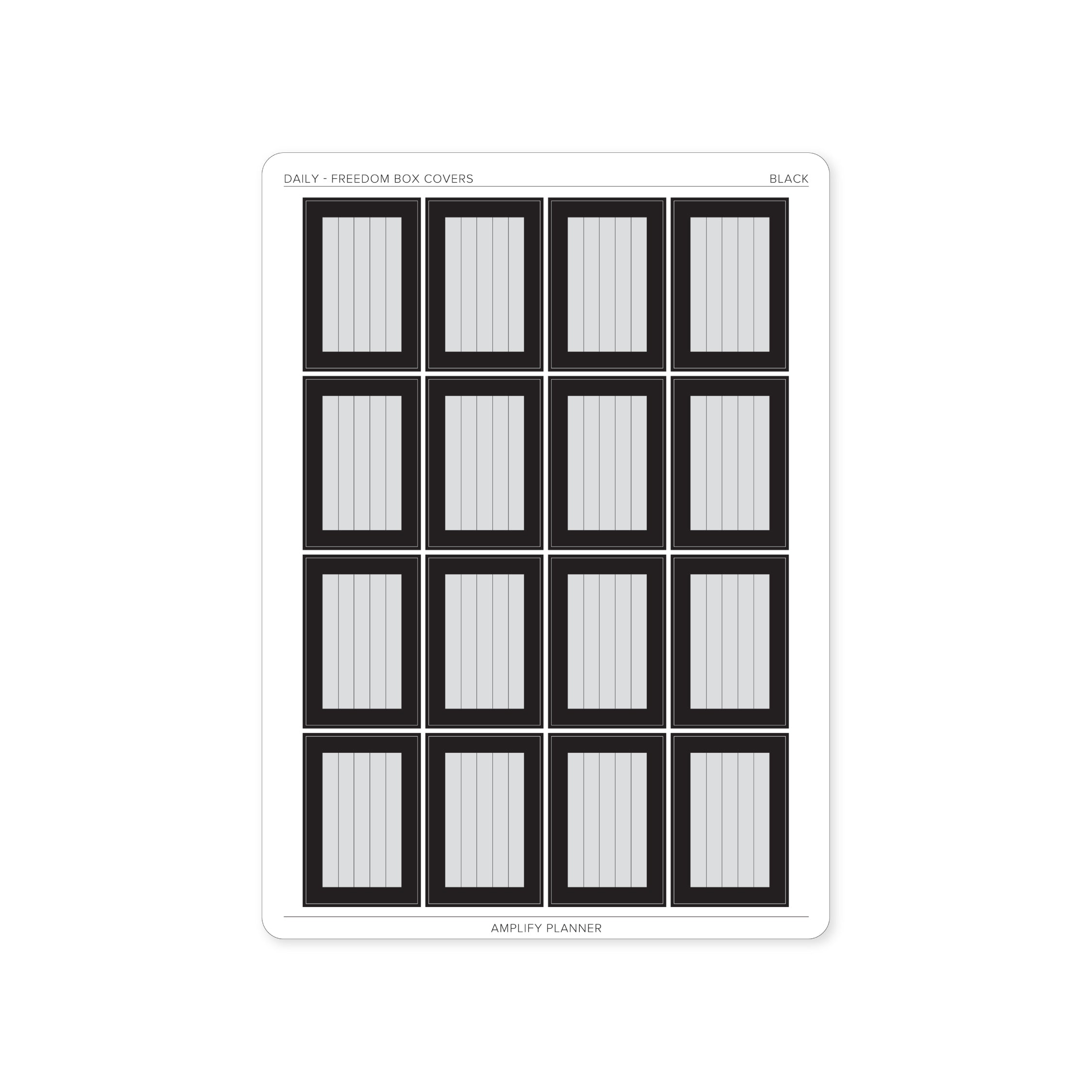 Freedom Box Cover Stickers in Black color - 16 functional stickers for Daily Layout organization.