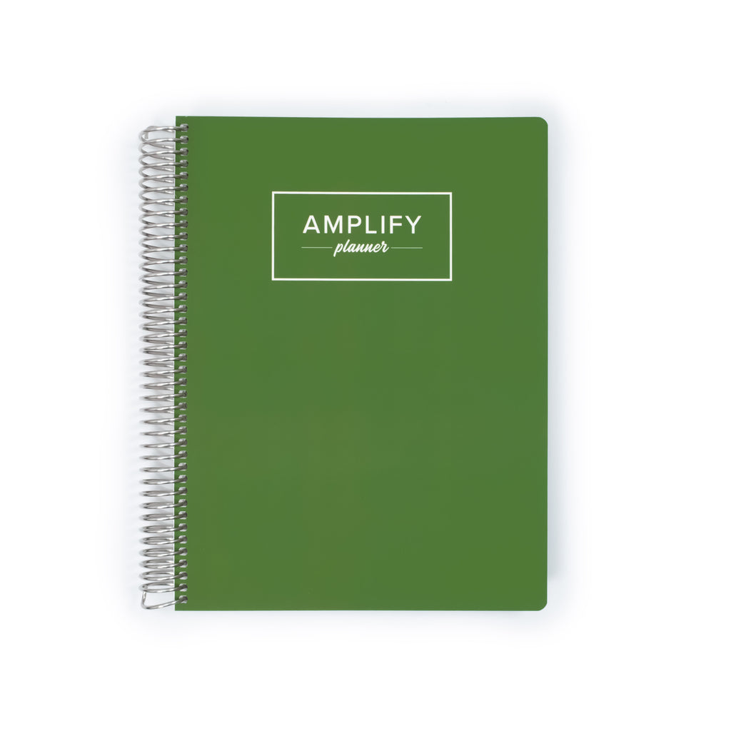 Front cover of the Weekly Planner - July 2026-June 2027 with a Fresh Start Green design by Amplify Planner ®.