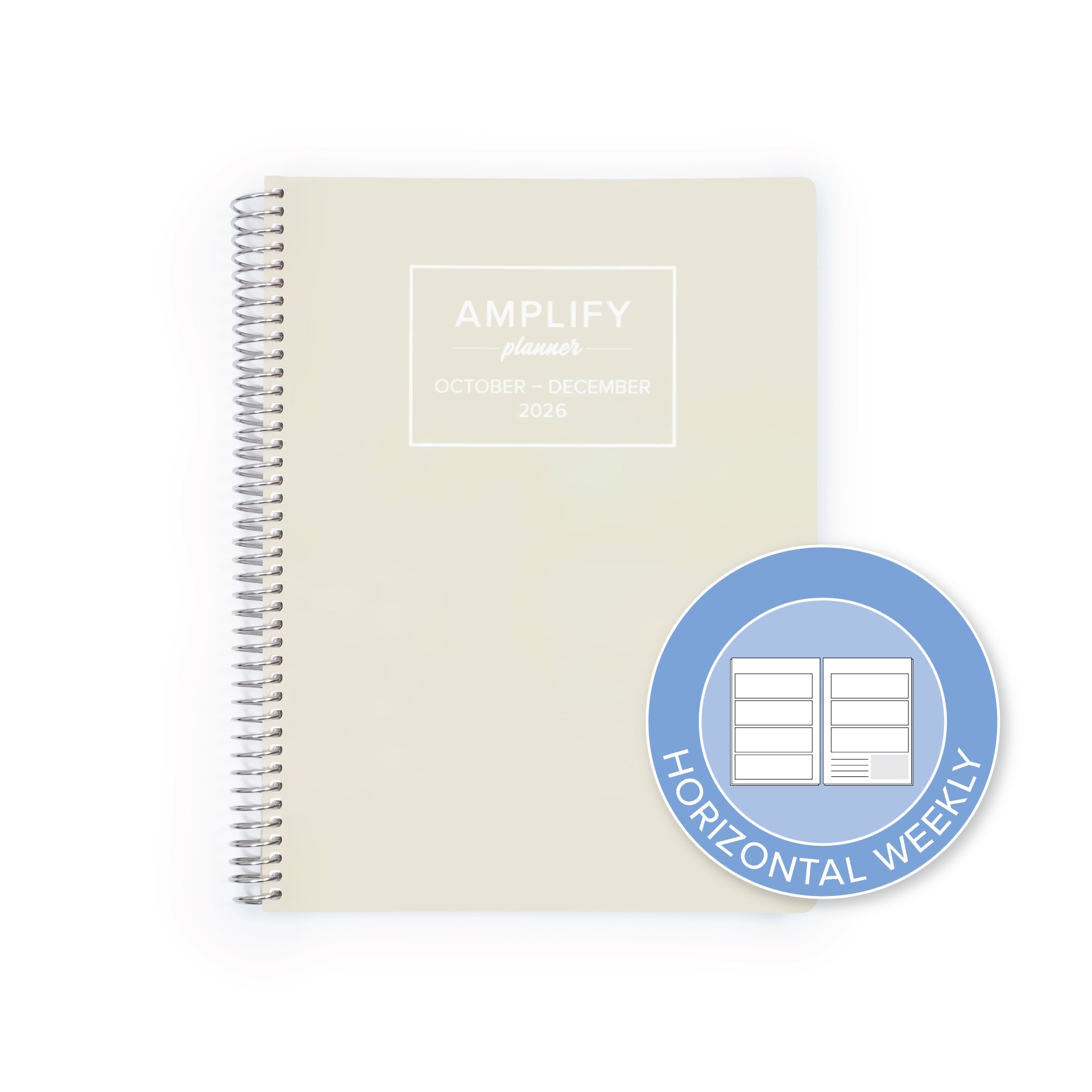 Daily Planner - October-December 2026 - Amplify Planner with a horizontal weekly layout icon, designed for easy planning and organization.