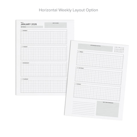 Horizontal weekly layout option in the Daily Printable Planner for October-December 2026.