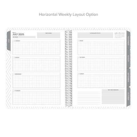 Horizontal weekly layout in weekly Amplify Planner, july 2025-june 2026 july start amplify planner