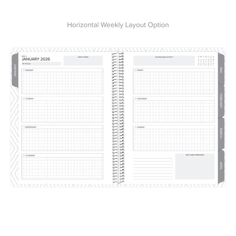 Horizontal weekly layout in weekly Amplify Planner, January-December 2026