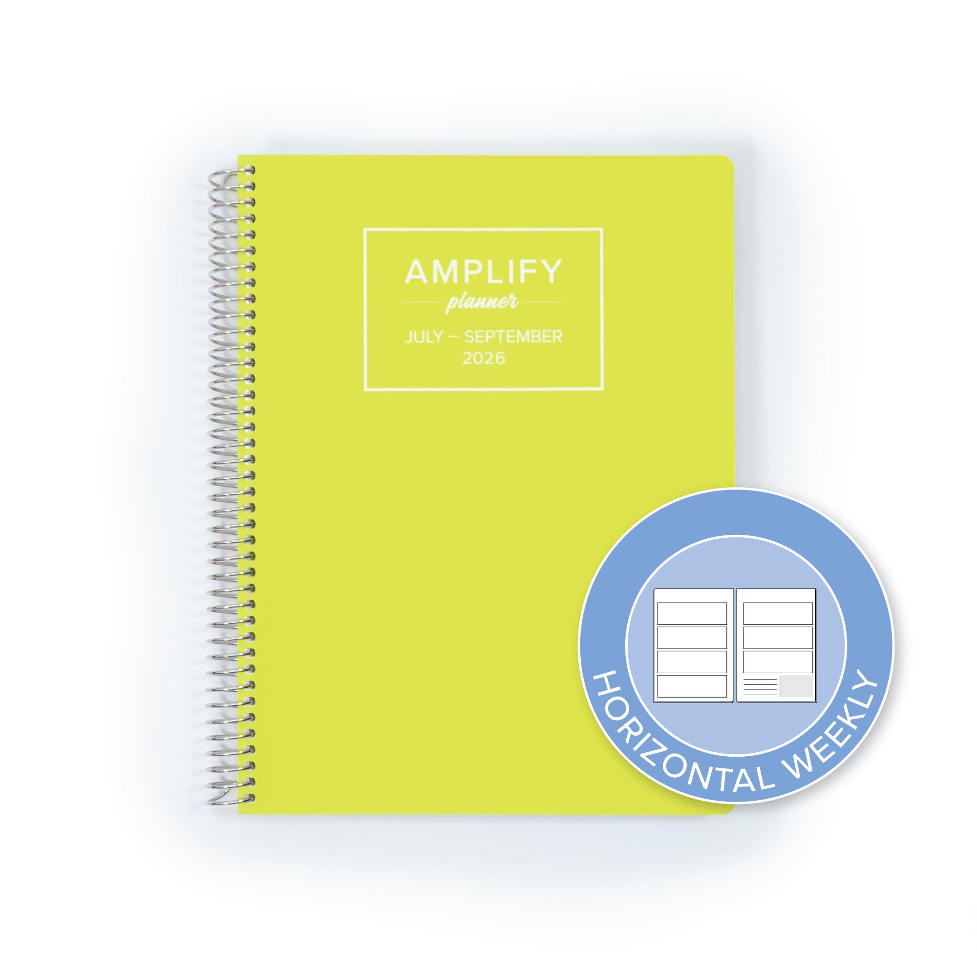 Daily Planner - July-September 2026 - Electric Yuzu with a focus on the horizontal weekly layout option, emphasizing organization and planning.
