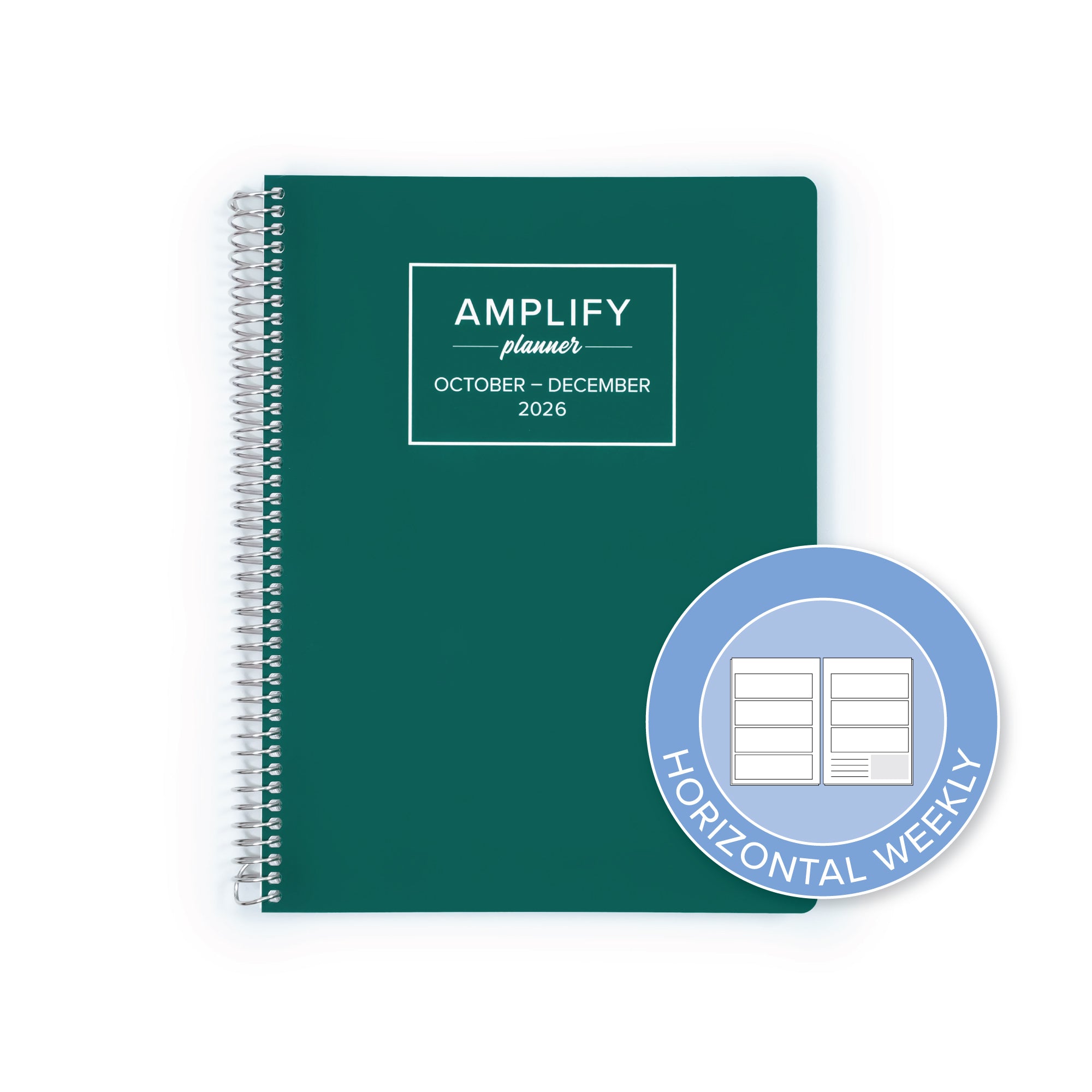 Daily Planner - October-December 2026 - Amplify Planner with a horizontal weekly layout icon, designed for easy planning and organization.