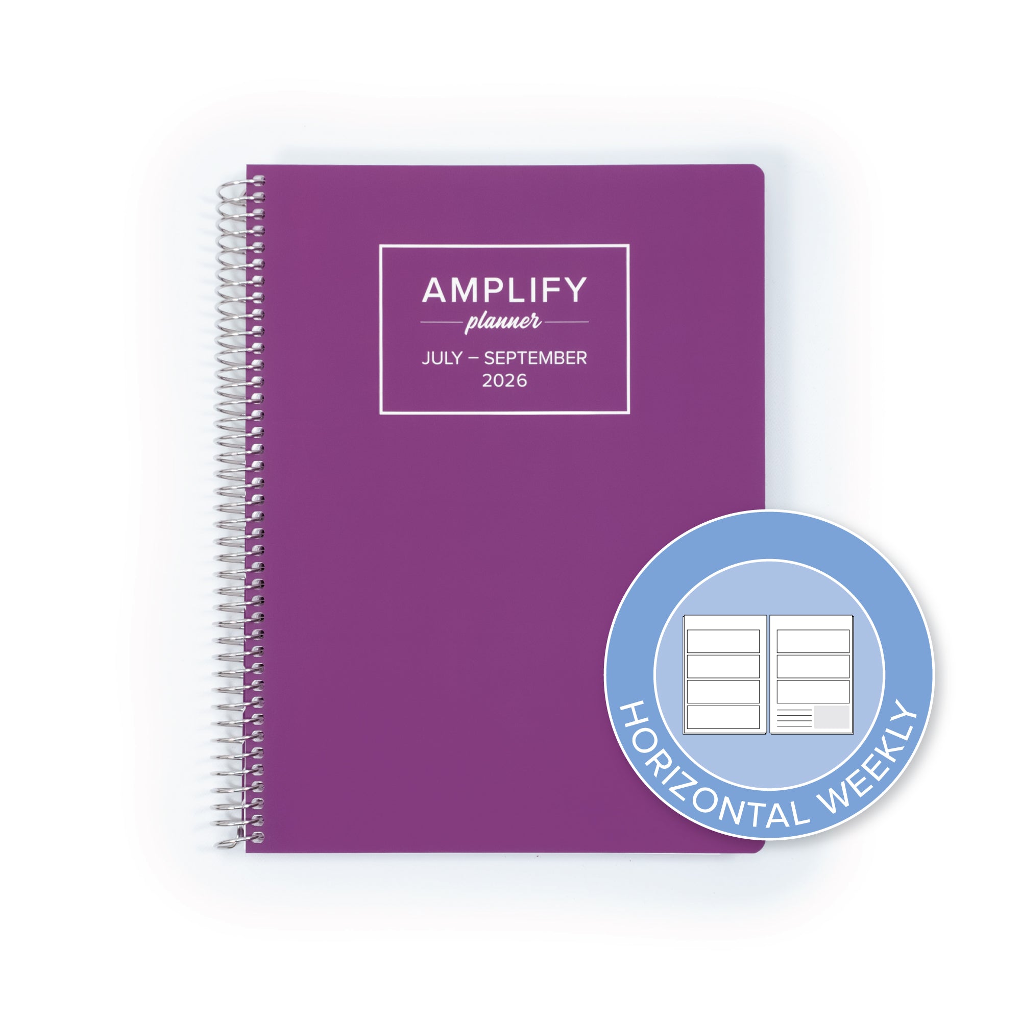 Daily Planner - July-September 2026 - Amplify Planner with a horizontal weekly layout icon, designed for easy planning and organization.
