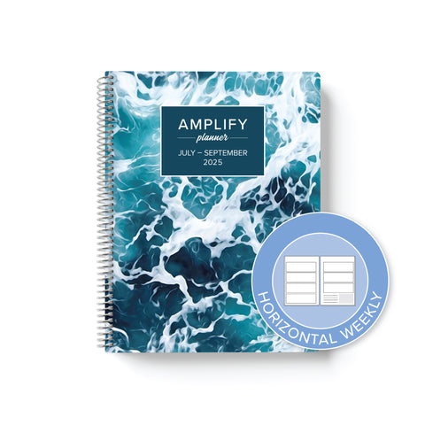 high tide cover with graphic indicating horizontal weekly layout option in Q3 2025 daily Amplify Planner