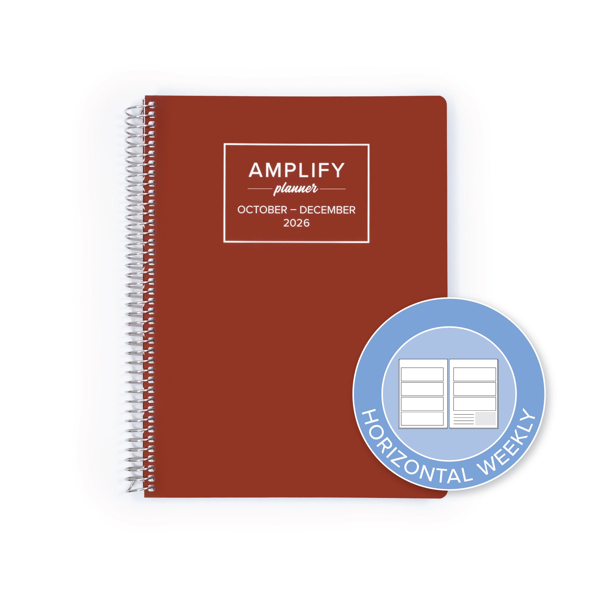 Daily Planner - October-December 2026 - Amplify Planner with a horizontal weekly layout icon, designed for easy planning and organization.