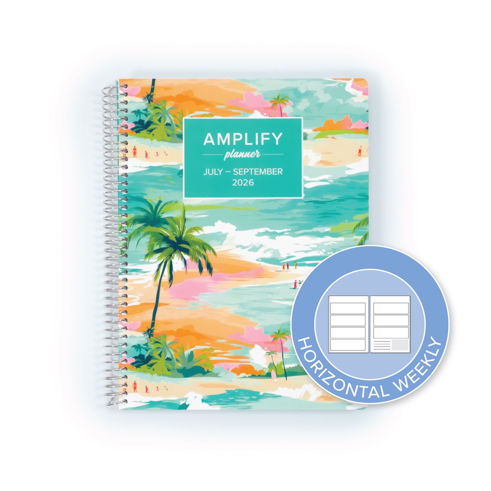 Showcasing the Daily Planner - July-September 2026 - Island Afternoons with a horizontal weekly layout indicator. A great tool for effective time management during the summer months.
