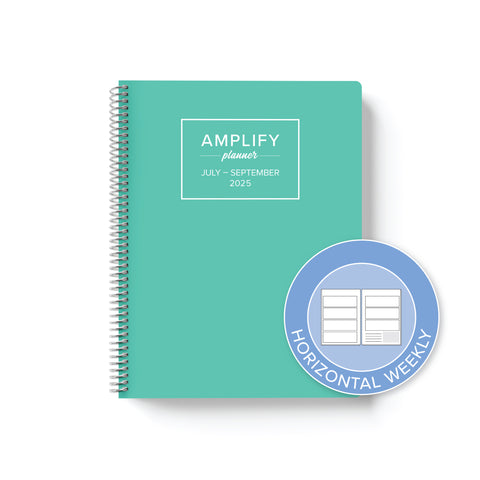 mermaid splash cover with graphic indicating horizontal weekly layout option in Q3 2025 daily Amplify Planner