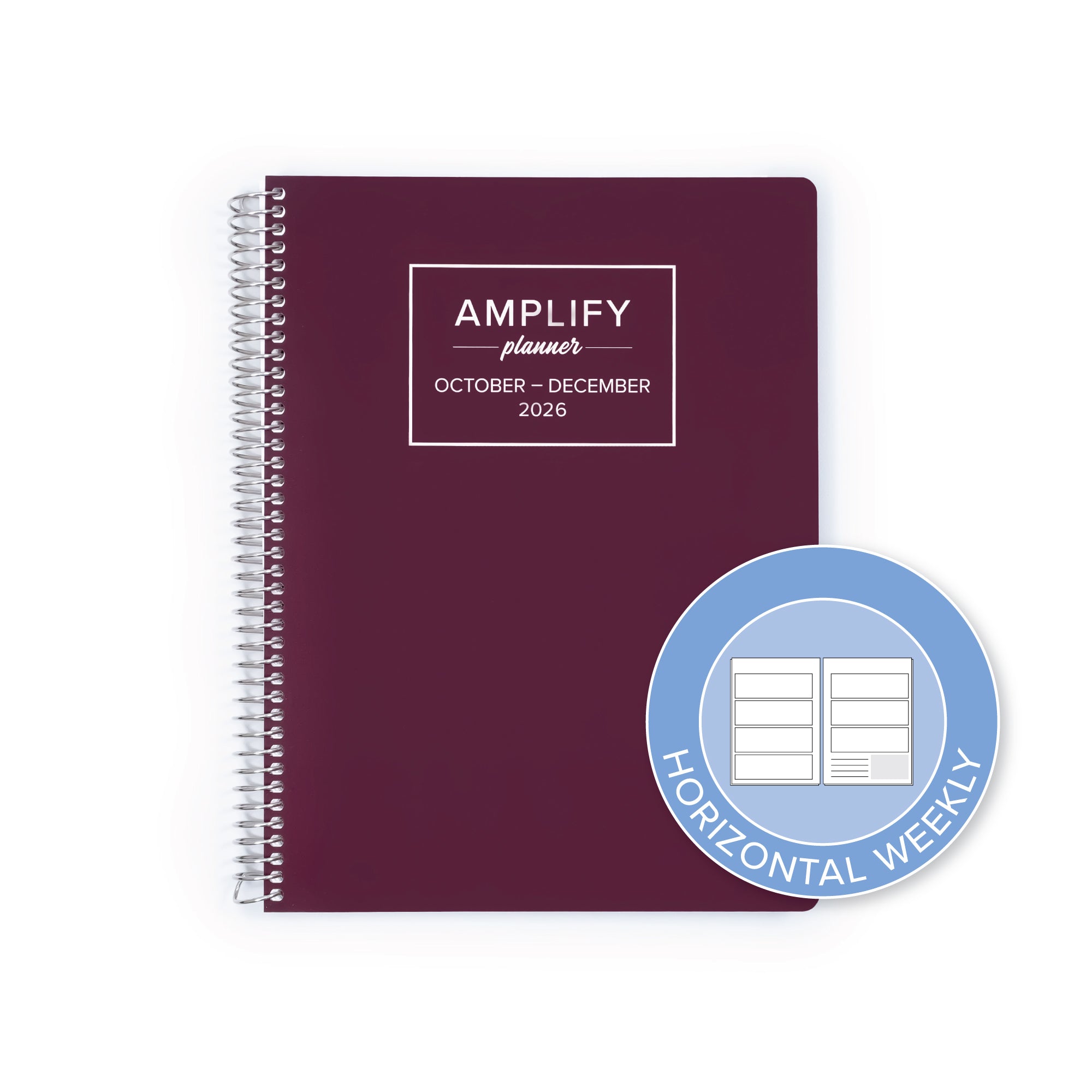 Daily Planner - October-December 2026 - Amplify Planner with a horizontal weekly layout icon, designed for easy planning and organization.