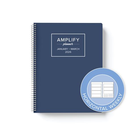 Daily Planner - January-March 2026 - Night Into Navy with a focus on the horizontal weekly layout feature highlighted.