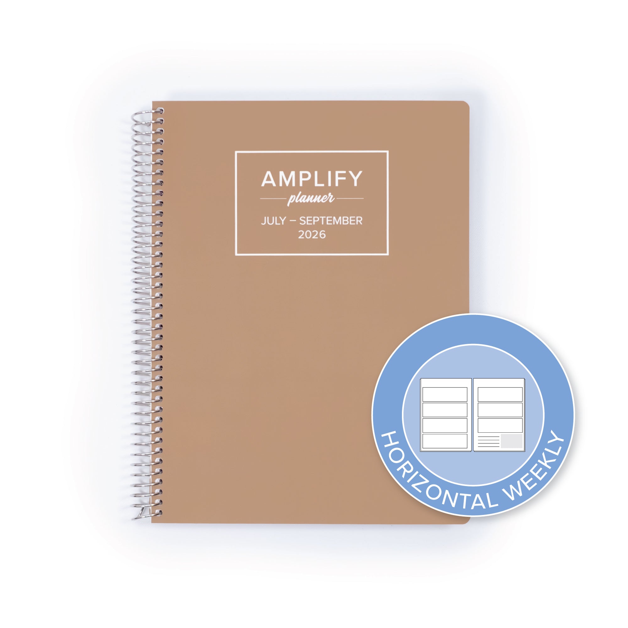 Daily Planner - July-September 2026 featuring a horizontal weekly layout indicator, designed in Nomad Brown by Amplify Planner.