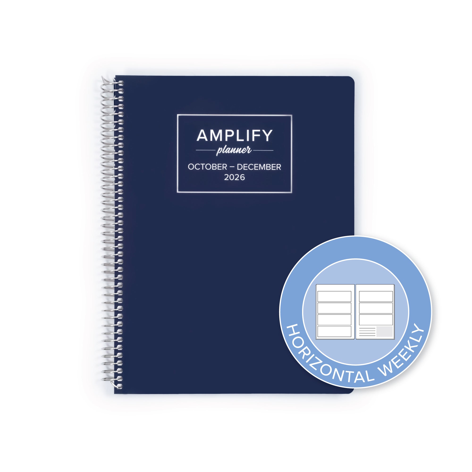 Daily Planner - October-December 2026 - Amplify Planner with a horizontal weekly layout icon, designed for easy planning and organization.