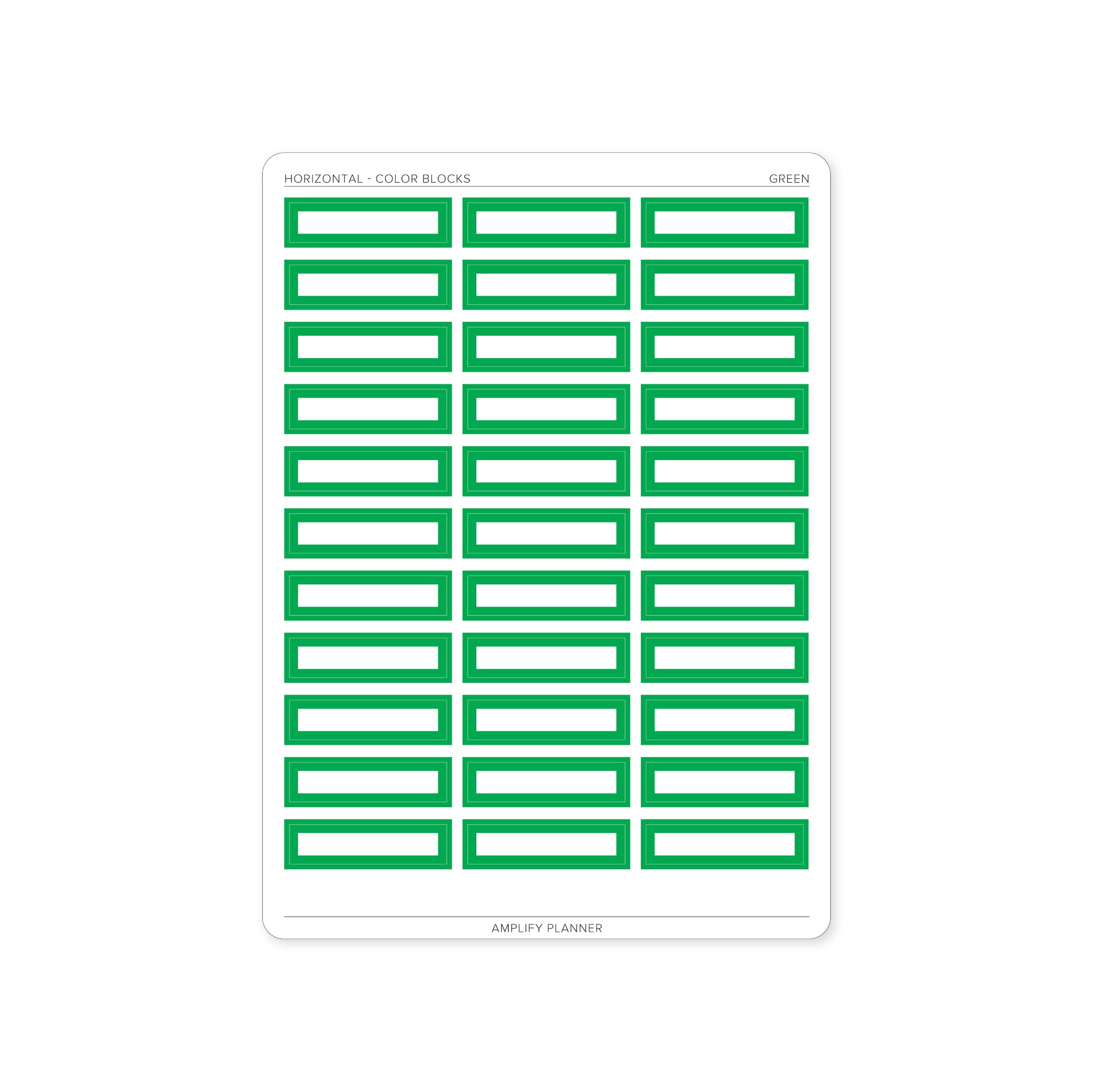 Color Blocks - Horizontal Weekly Layout - Classic green color block stickers ideal for colorful planning by Amplify Planner.