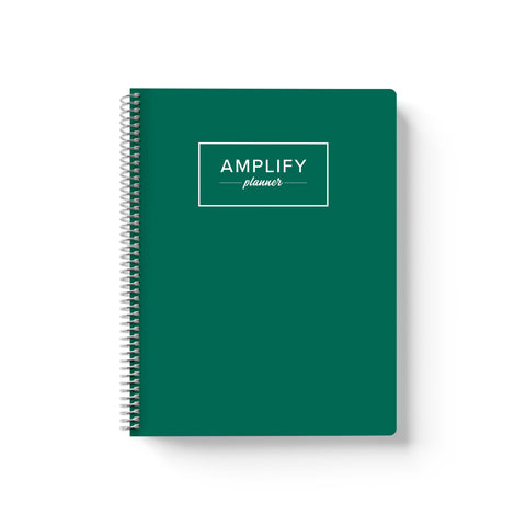imagination green cover of undated daily Amplify Planner daily planner on a white background