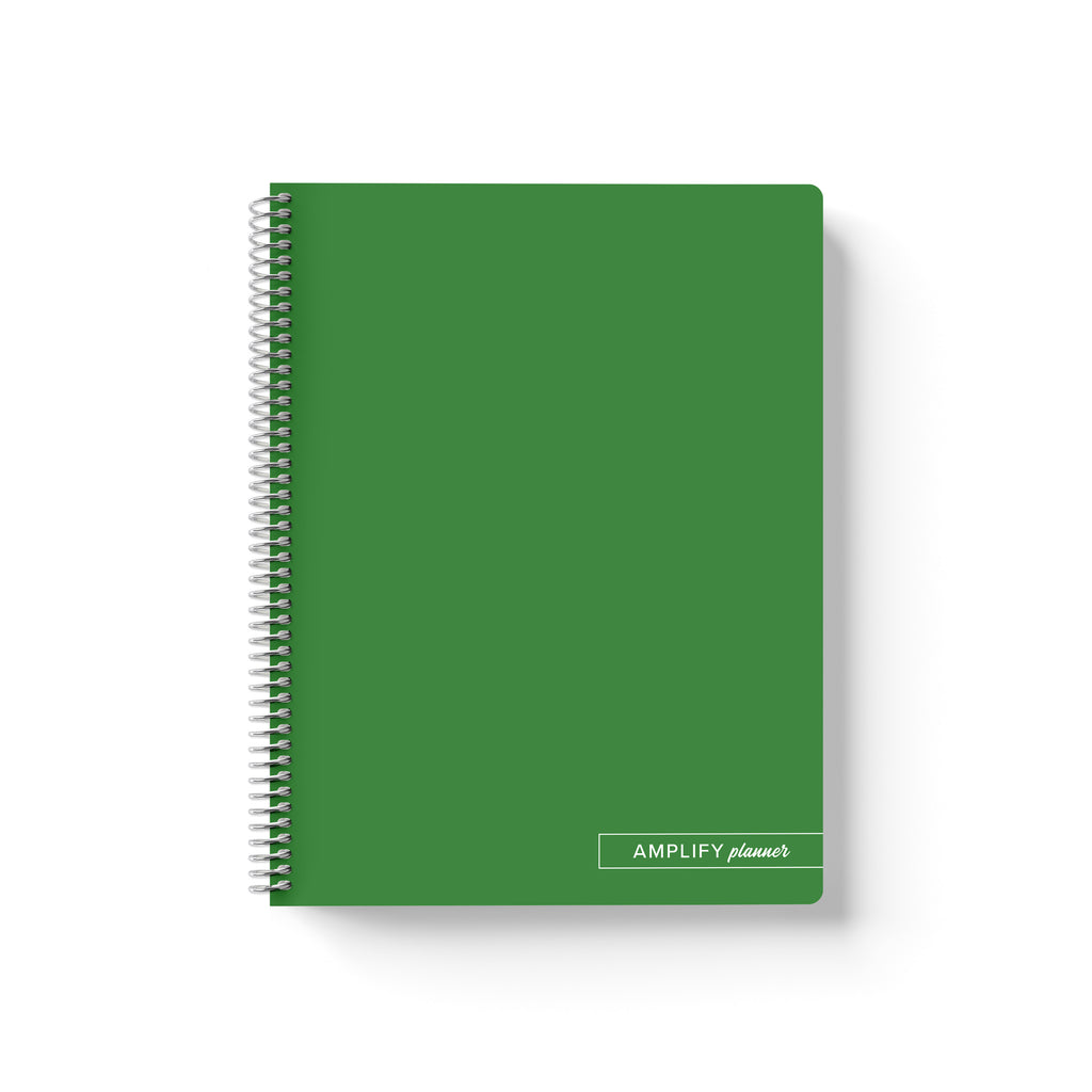Keep Going Green Amplify Planner Spiral Notebook on a white background. 