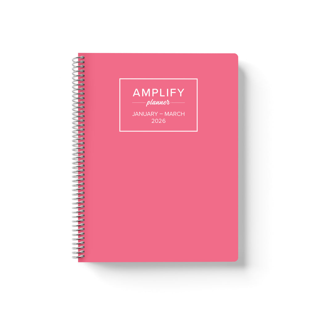 Daily Planner - January-March 2026 with a vibrant pink cover by Amplify Planner showcasing a clean design and metal spiral.
