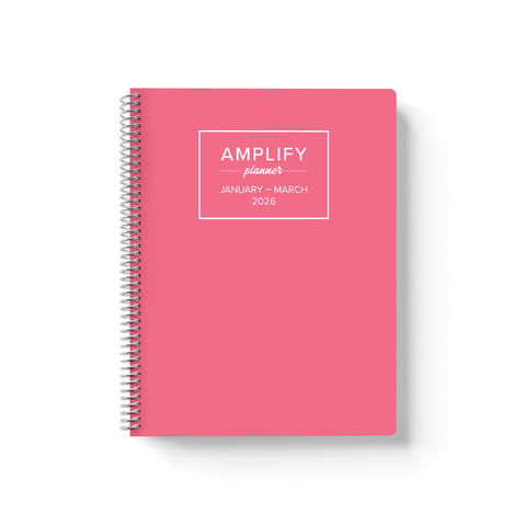 Daily Planner - January-March 2026 with a vibrant pink cover by Amplify Planner showcasing a clean design and metal spiral.