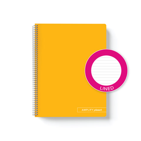 Daisy Days Amplify Planner Spiral Notebook on a white background with an emblem designating Lined Paper. 