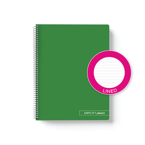 Daisy Days Amplify Planner Spiral Notebook on a white background with an emblem designating lined Paper. 