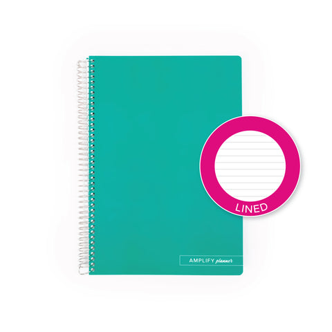 Nostalgic Teal Spiral Notebook by Amplify Planner, highlighting a lined page option for neat and organized writing.