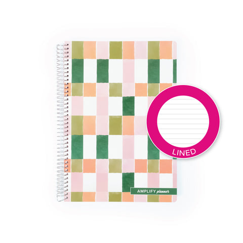Painted Mosaic Spiral Notebook highlighting lined pages, great for neat note-taking and journaling.