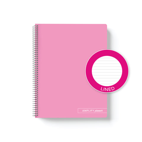 Yes You Can Pink Amplify Planner Spiral Notebook on a white background with an emblem designating Lined Paper. 