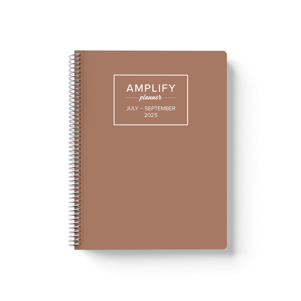 mocha mousse q3 2025 quarterly daily amplify planner on white background