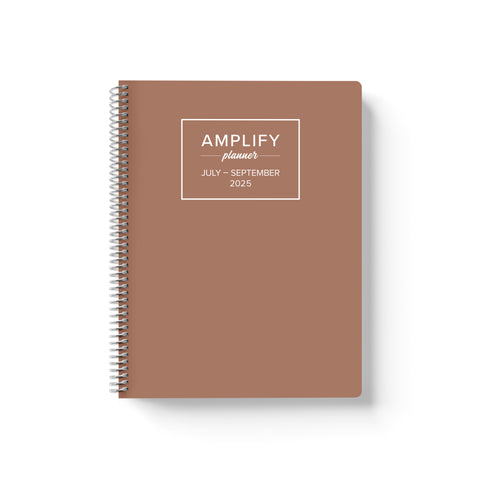 mocha mousse q3 2025 quarterly daily amplify planner on white background
