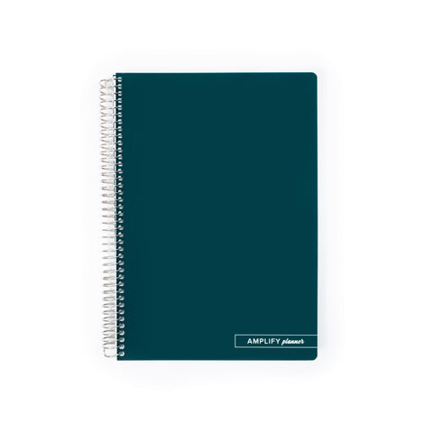 Montana Sapphire Spiral Notebook - Amplify Planner, featuring a premium teal soft-touch cover and durable metal coil binding. Perfect for organizing ideas and notes with style. Ideal Spiral Notebook for planning.