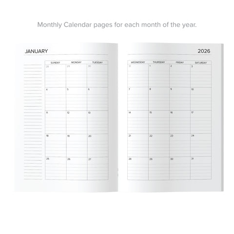 inside page monthly layout of amplify planner 2026 pocket calendar