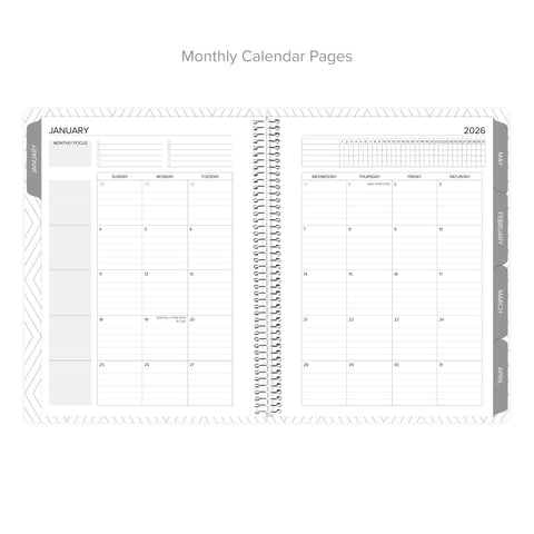 Monthly calendar layout in weekly Amplify Planner, January-December 2026