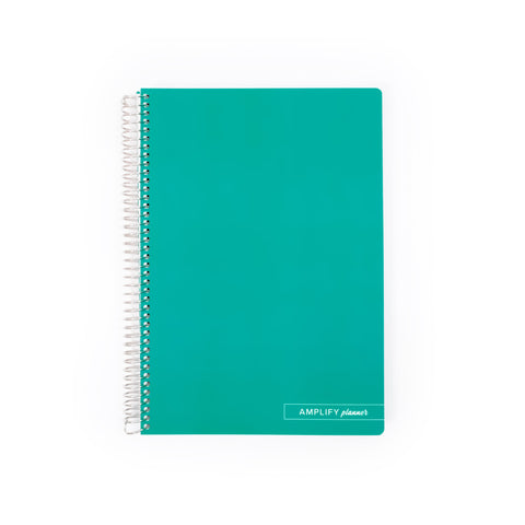Nostalgic Teal Spiral Notebook by Amplify Planner, featuring a vibrant teal soft-touch cover and durable metal coil binding, perfect for organizing notes and ideas.
