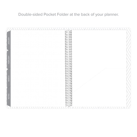 Double-sided pocket folder featured in the Daily Planner - January-March 2026, for storing important documents.