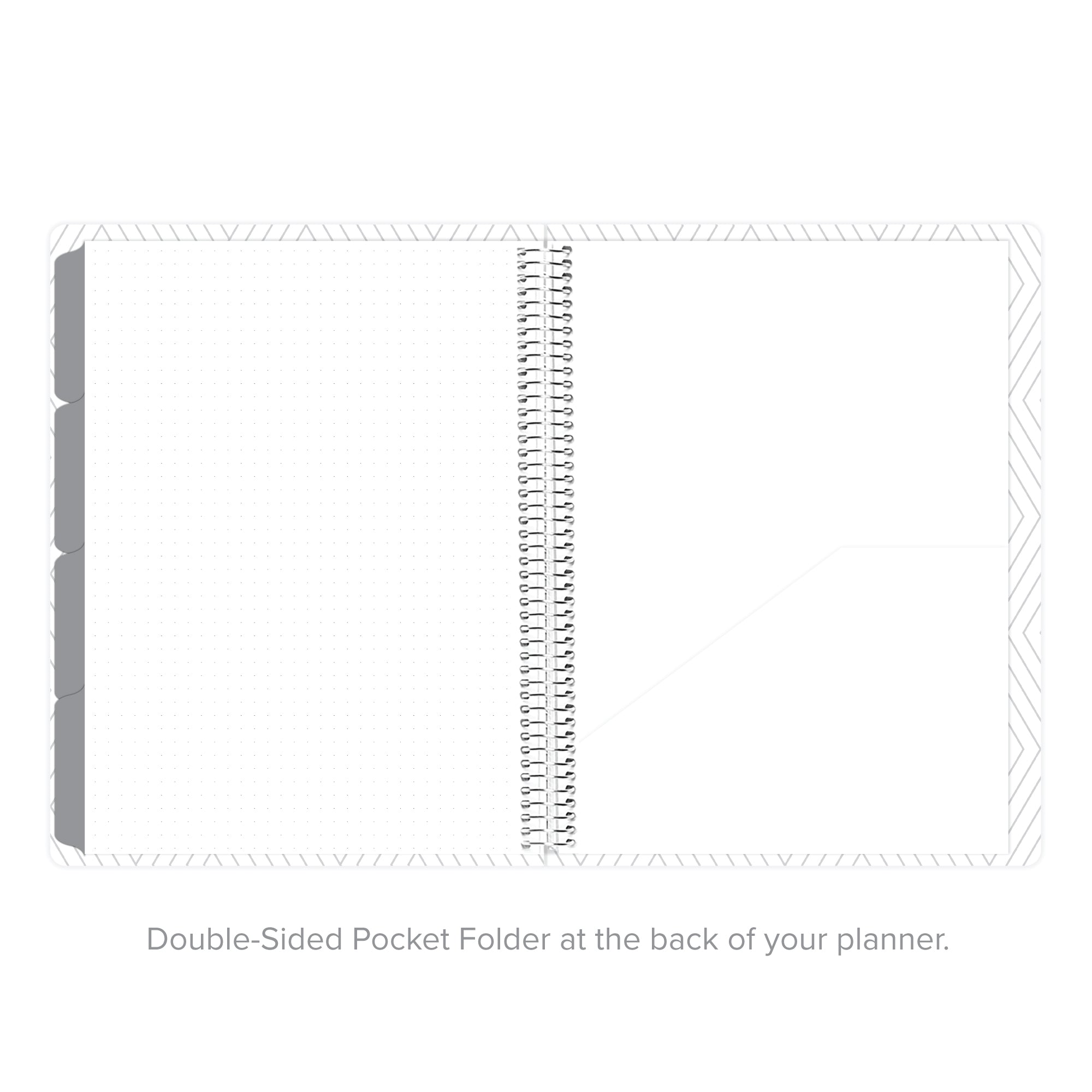 Double-sided pocket folder at the back of undated daily Amplify Planner for storage