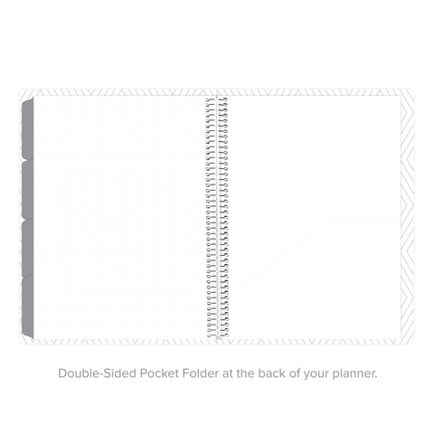 Double-sided pocket folder at the back of undated daily Amplify Planner for storage