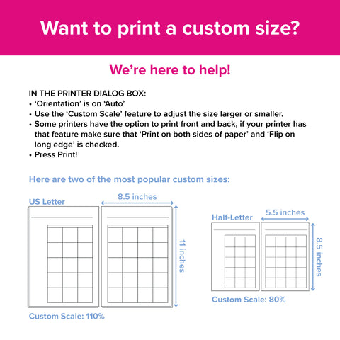 graphic explaining the best way to print a custom size of the Amplify Planner 2025 Weekly printable Planner