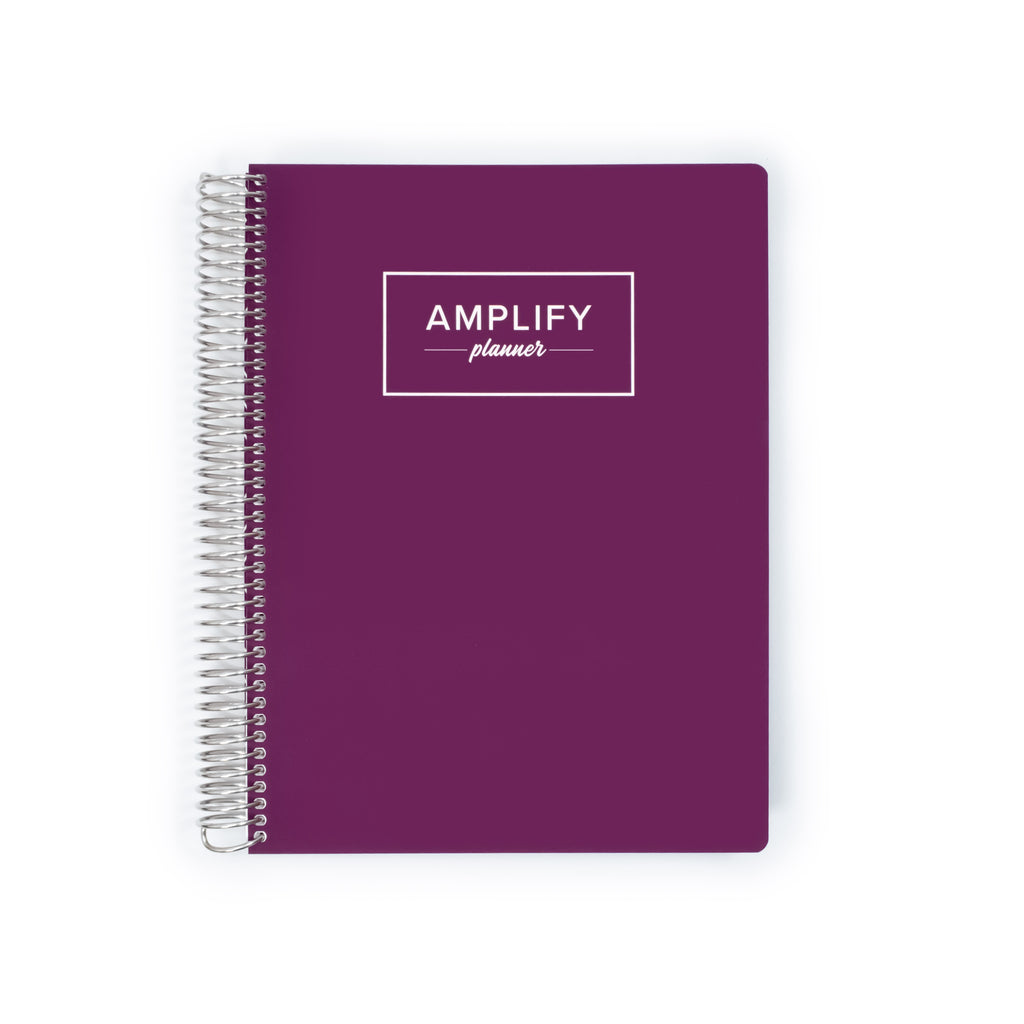 Front cover of the Weekly Planner - July 2026-June 2027 with a Purple Afterglow design by Amplify Planner ®.