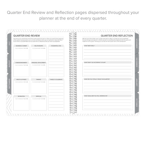 Quarter-end review pages in weekly Amplify Planner for reflection and progress tracking july 2025-june 2026 july start planner