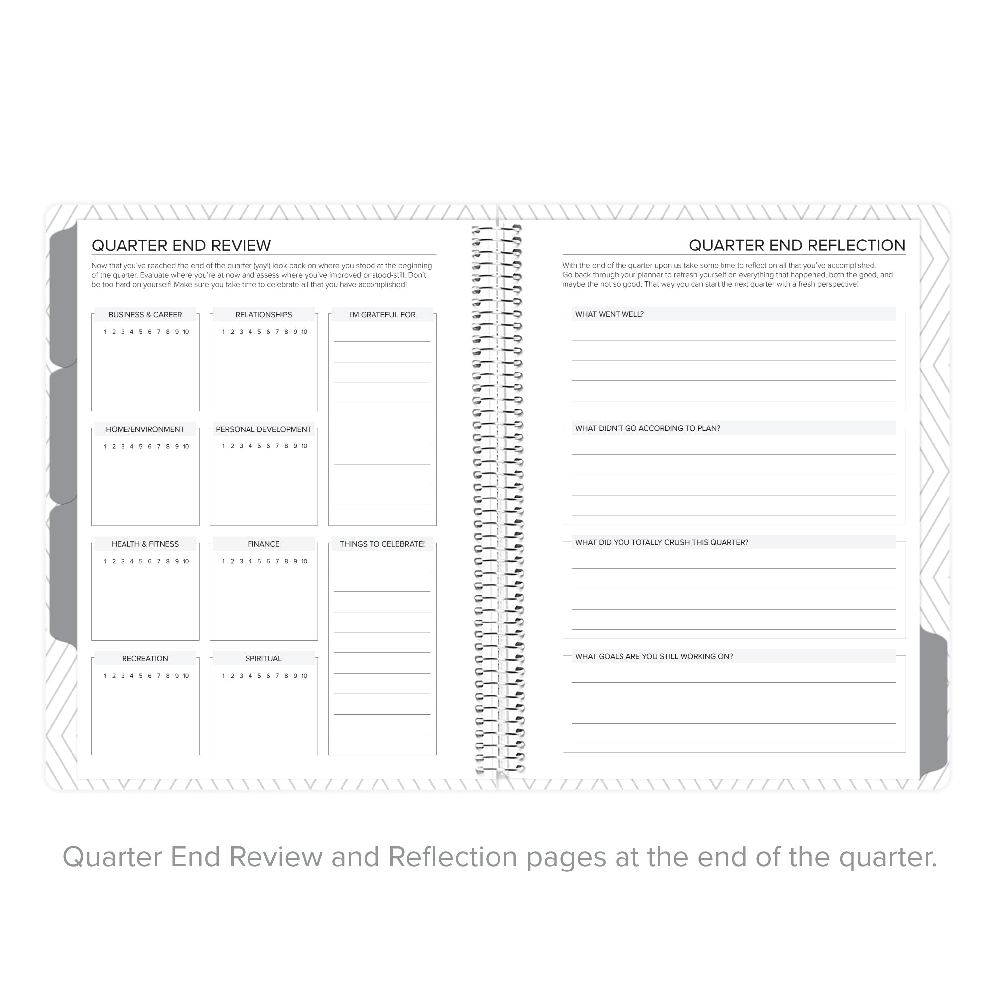 Quarter end review pages for reflection in undated daily Amplify Planner