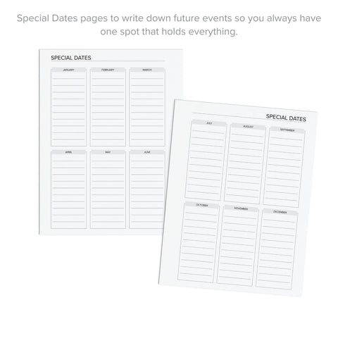 Special Dates pages for future events in the Daily Printable Planner - April-June 2026, designed for easy organization.