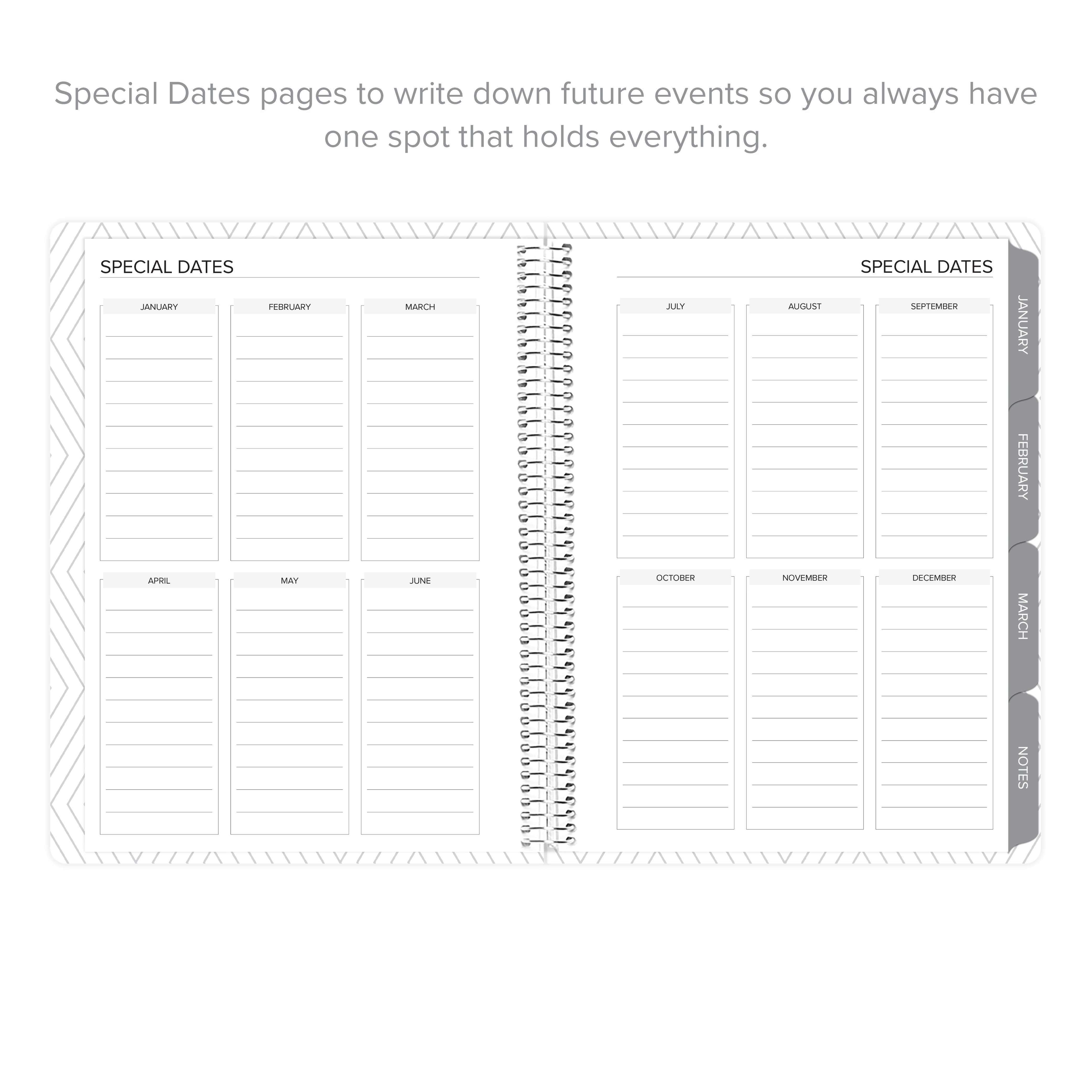 Special Dates pages in the Daily Planner - January-March 2026, designed for users to write down important future events.