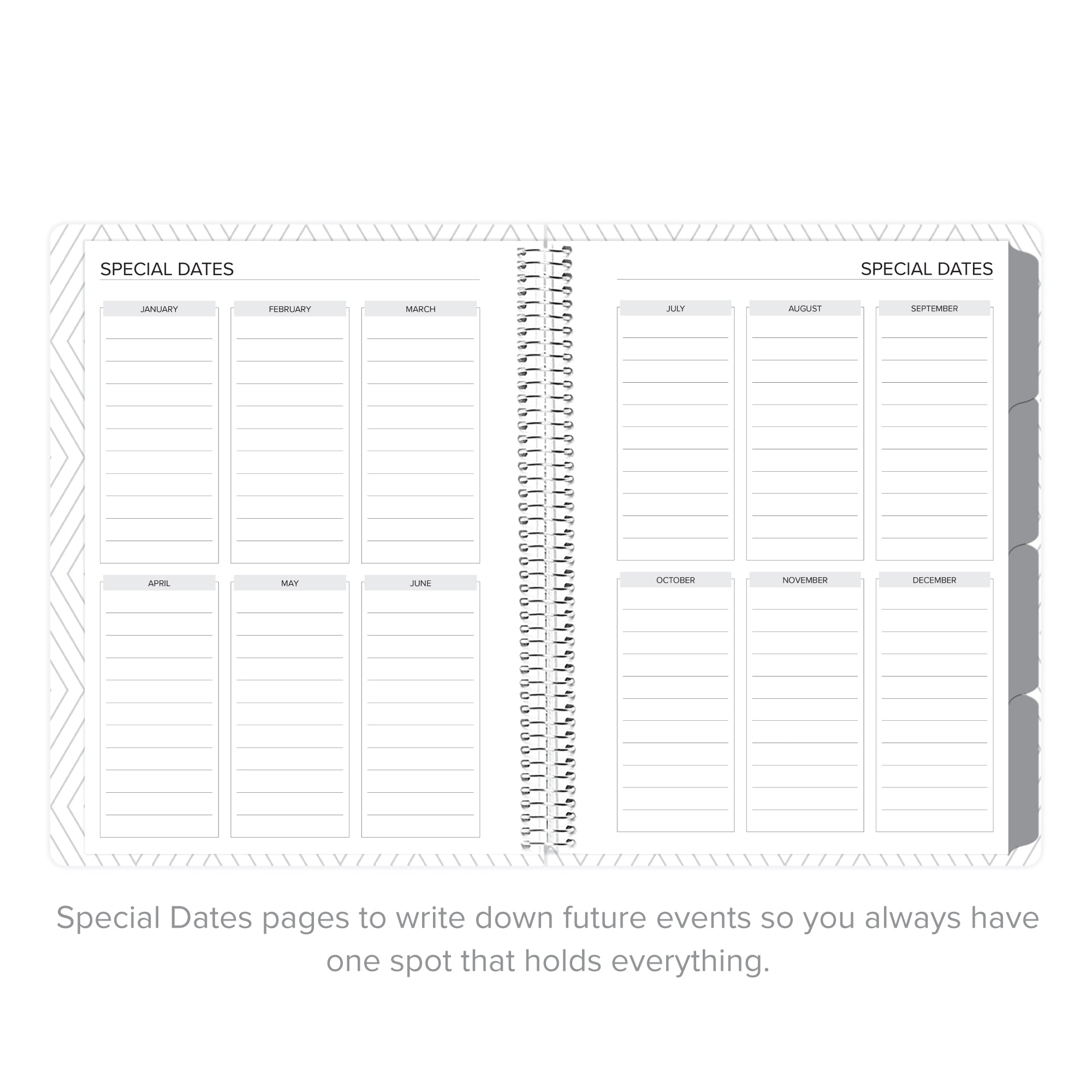 Special dates page for important events in undated daily Amplify Planner