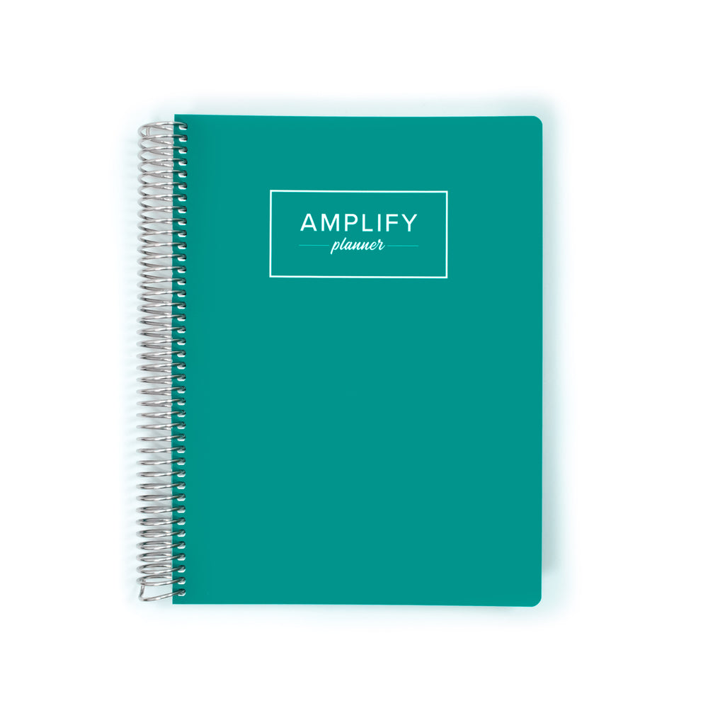 Front cover of the Weekly Planner - July 2026-June 2027 with a Teal Daydream design by Amplify Planner ®.