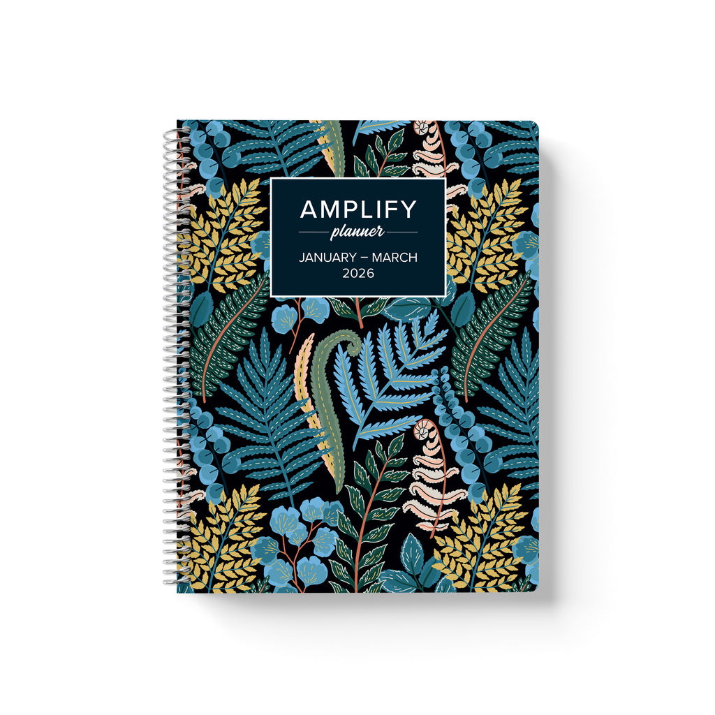 Daily Planner - January-March 2026 - Through The Ferns featuring a beautiful floral and fern pattern cover, designed by Amplify Planner.